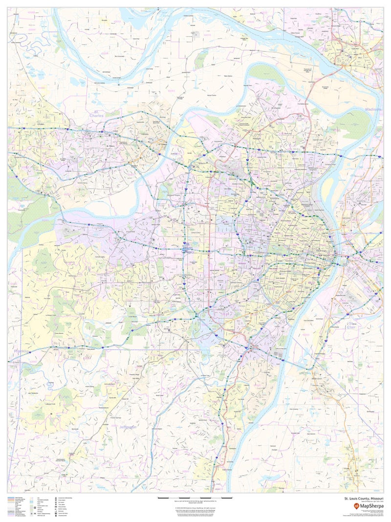 St. Louis County, Missouri - 36" x 48" Laminated Wall Map